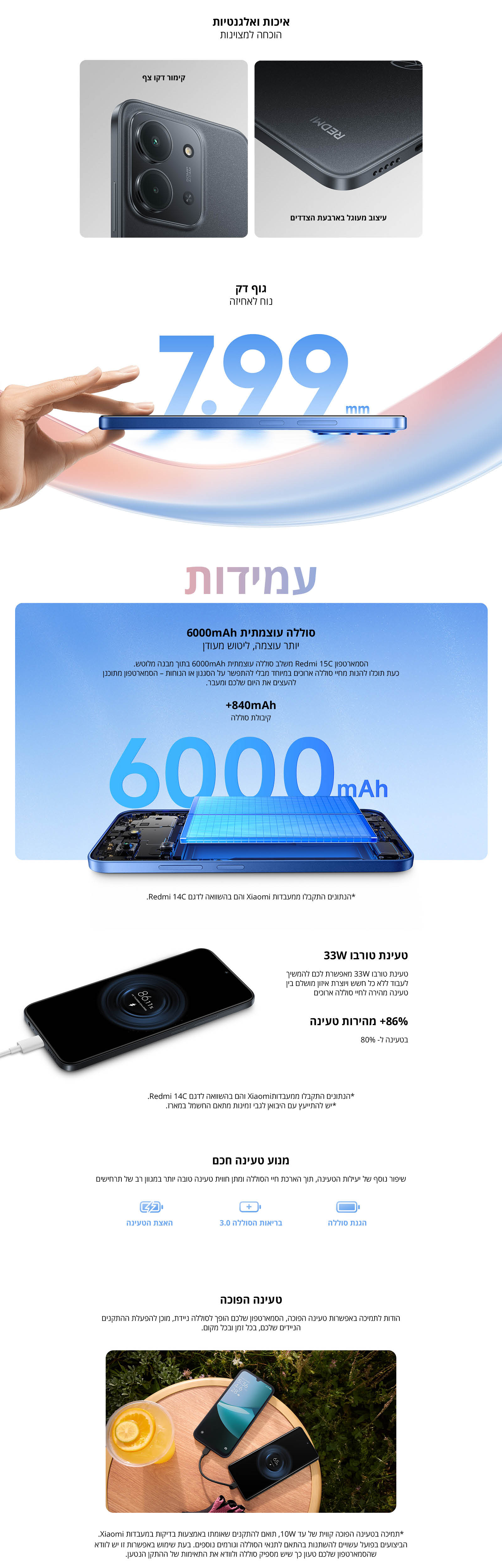 סמארטפון Redmi 15C NFC גרסה 4GB+128GB בצבע כחול