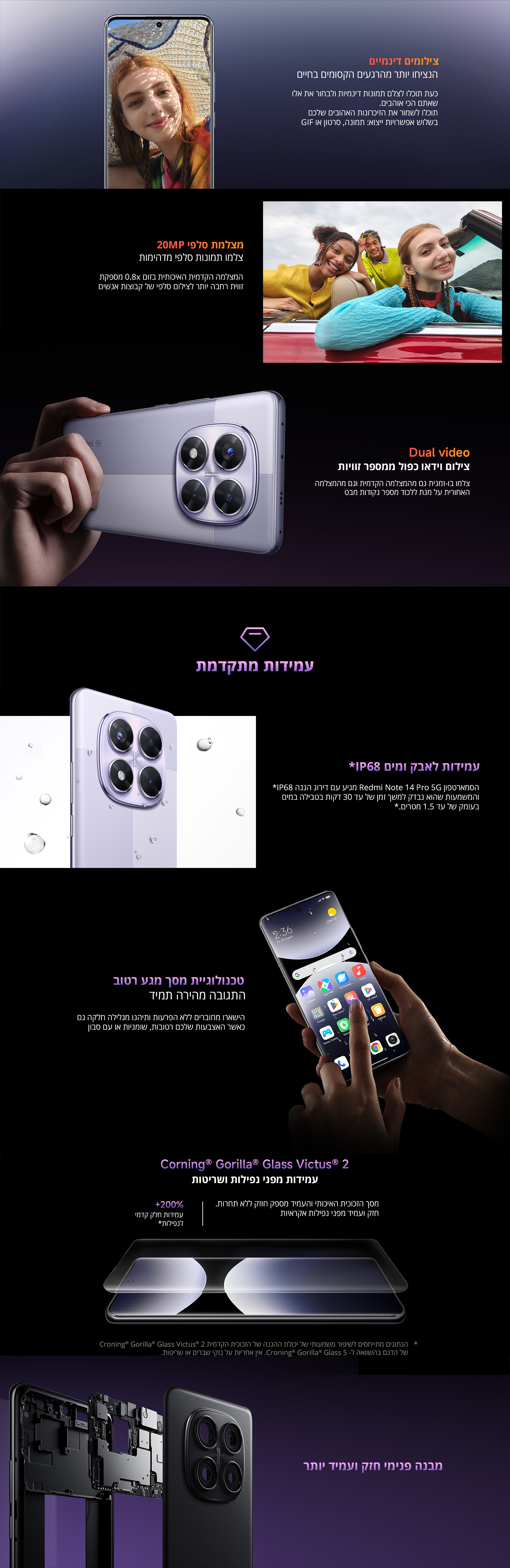 סמארטפון Redmi Note 14 Pro 5G גרסה 12GB+512GB בצבע ירוק