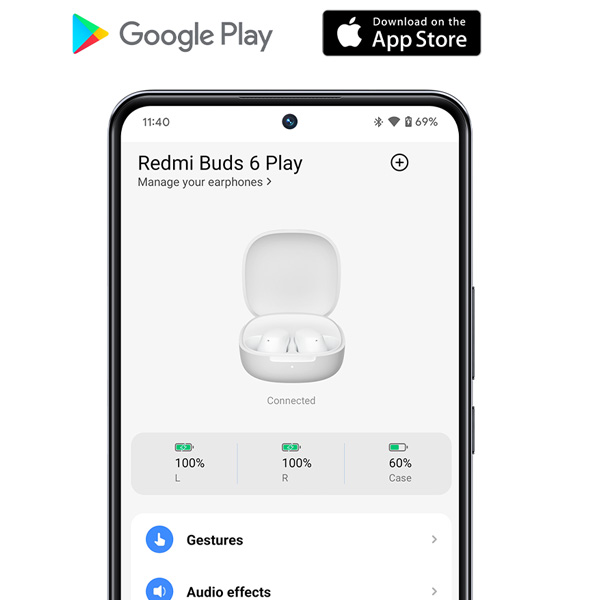 אוזניות TWS דור 6 שיאומי Redmi Buds 6 Play בצבע לבן