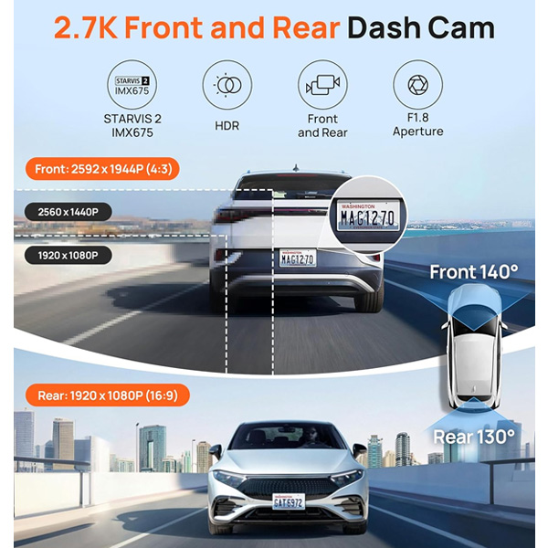 מצלמת רכב חכמה דו-כיוונית 70mai Dash Cam A510-1